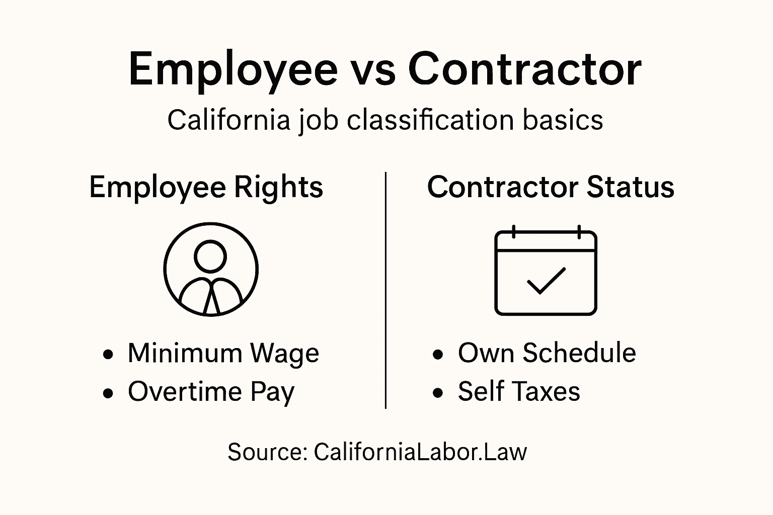 Infographic comparing employee and contractor key points