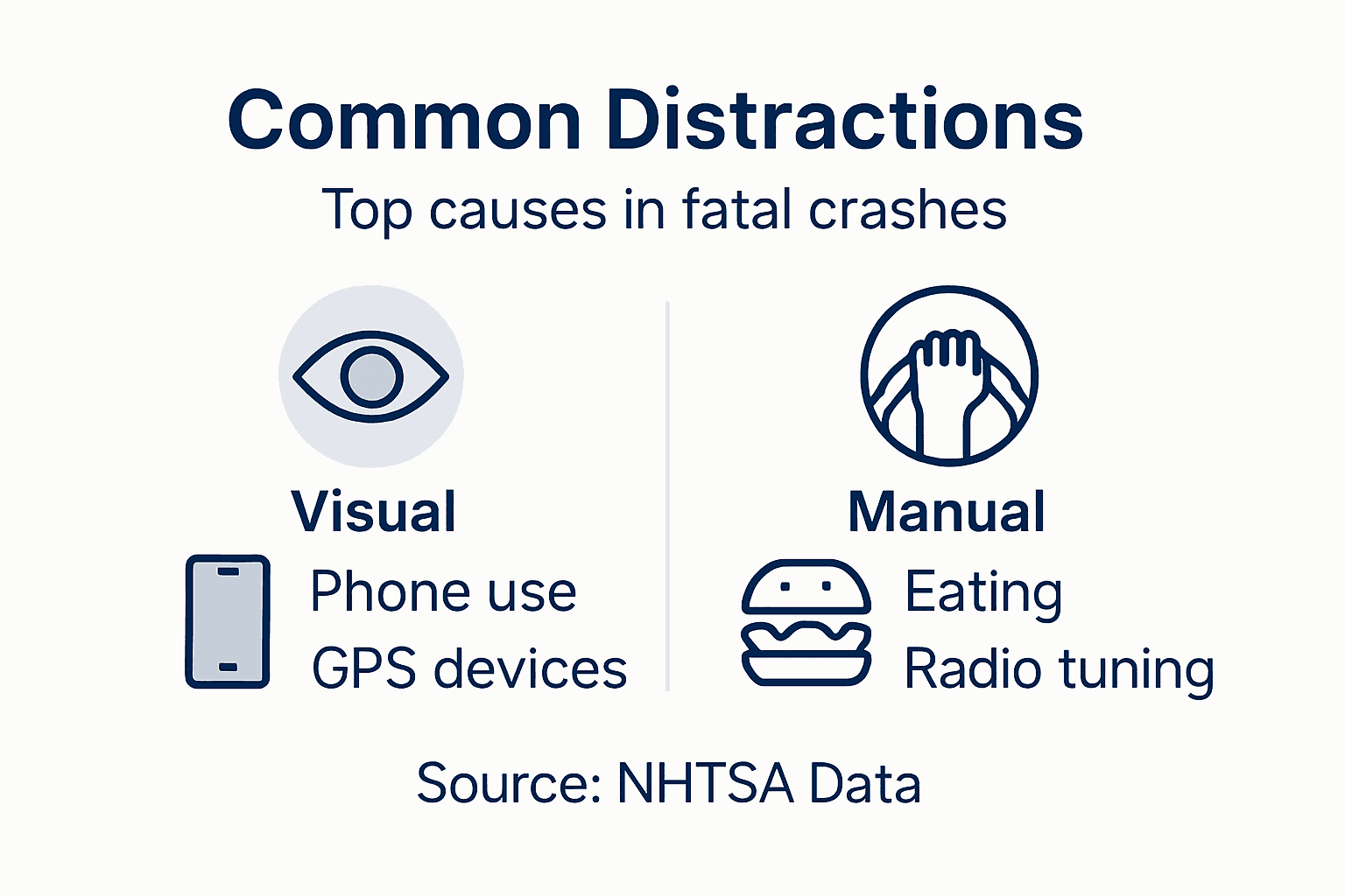 Infographic showing common distracted driving causes