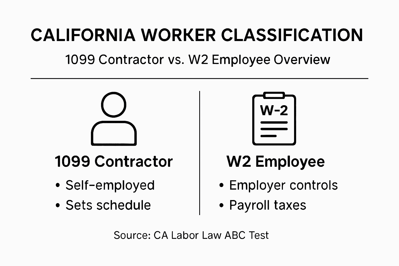 Infographic comparing 1099 vs W2 classification