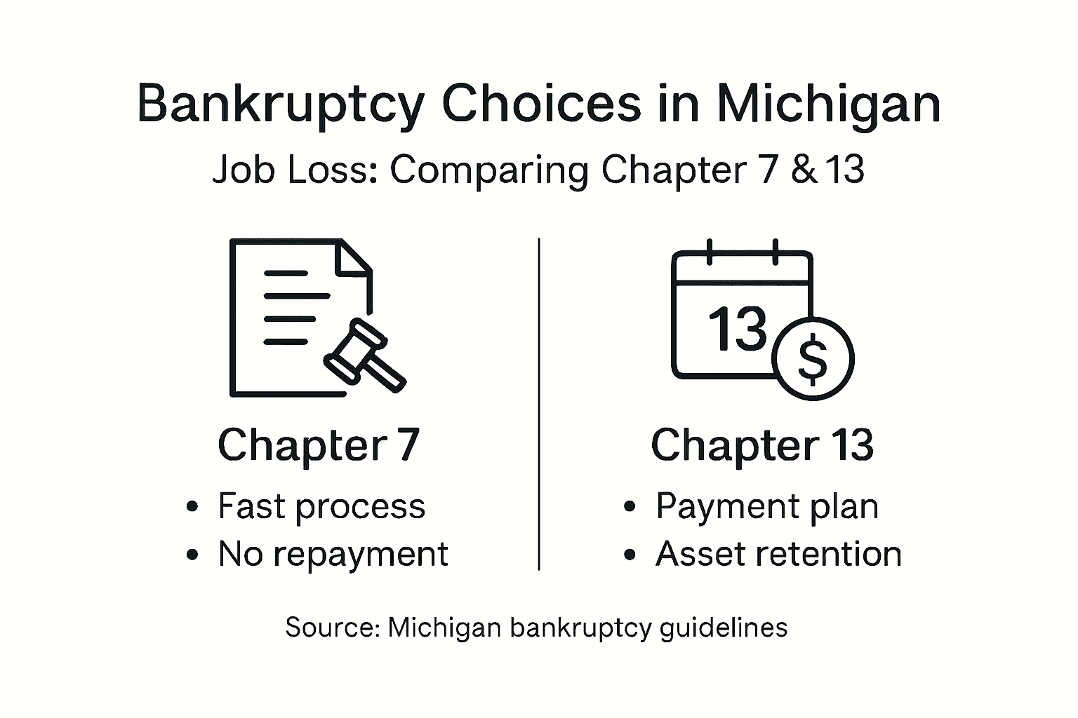 Infographic comparing bankruptcy options after job loss