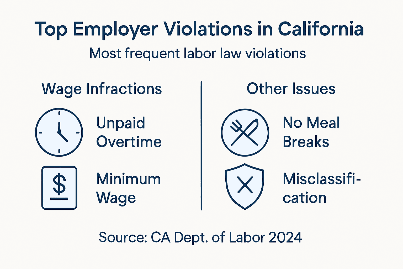Infographic outlining top California employer violations