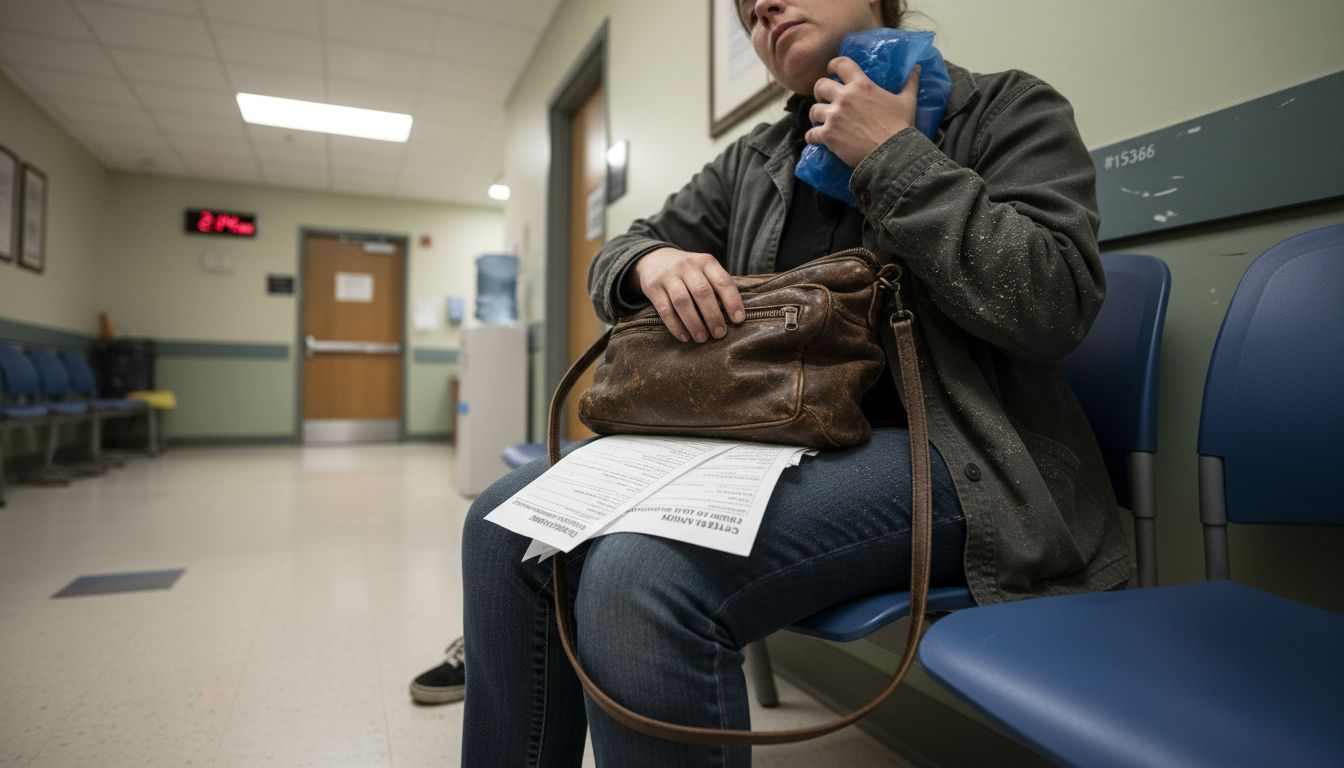 Injured woman waiting in hospital after accident
