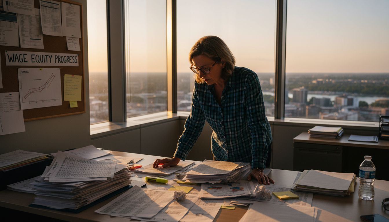 HR coordinator reviewing wage reports
