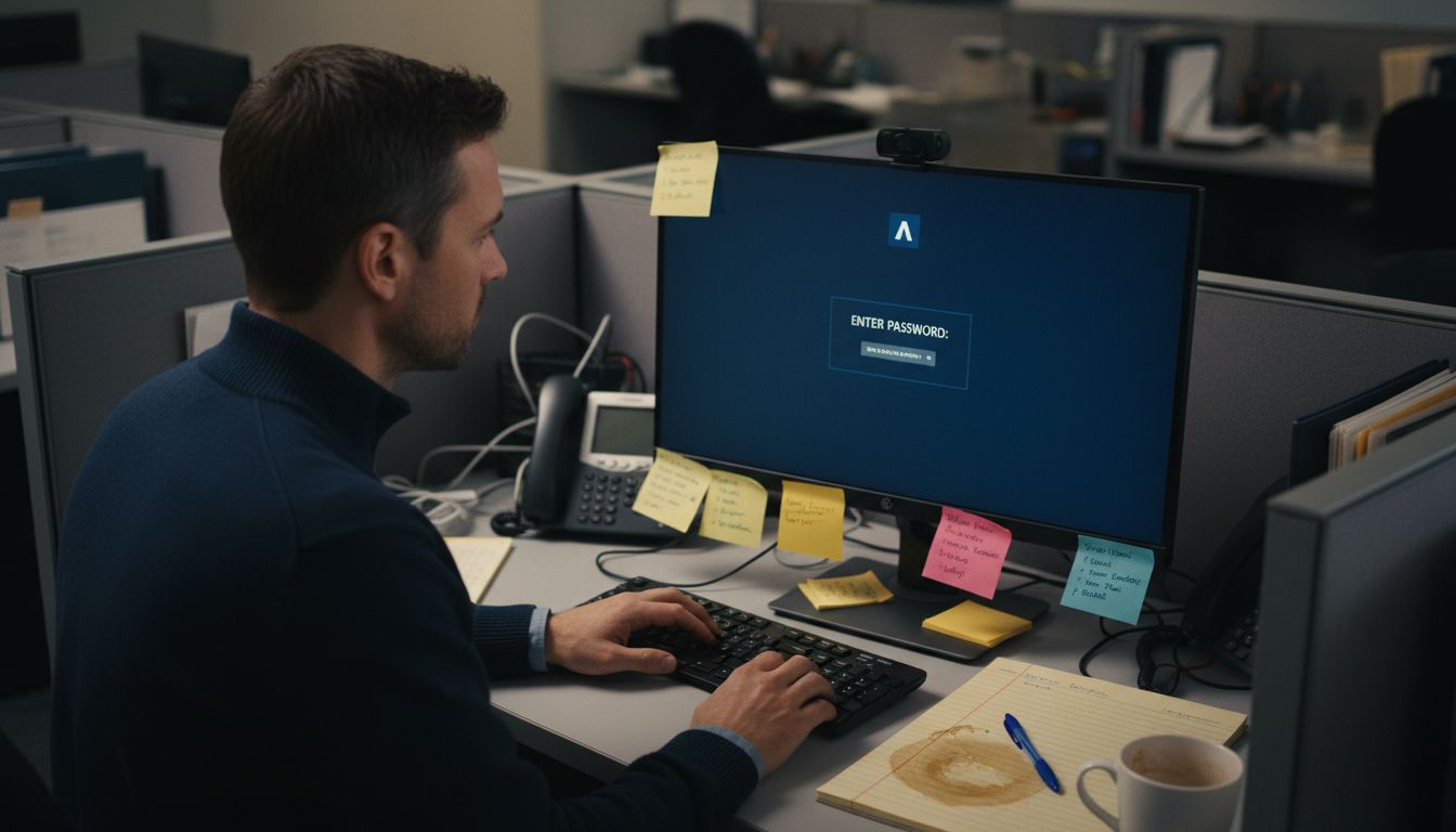Employee documenting events using digital journal at desk