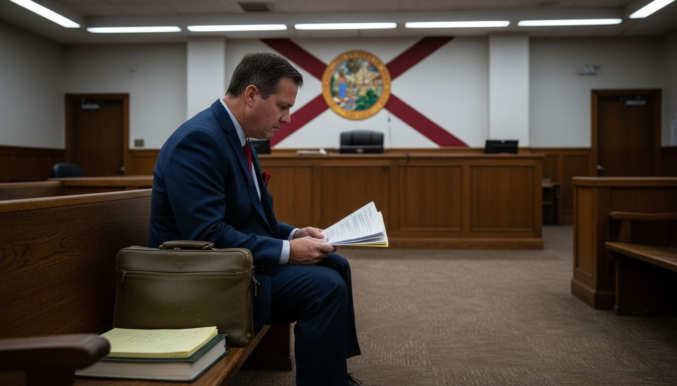 Homeowner in Florida courtroom during foreclosure suit