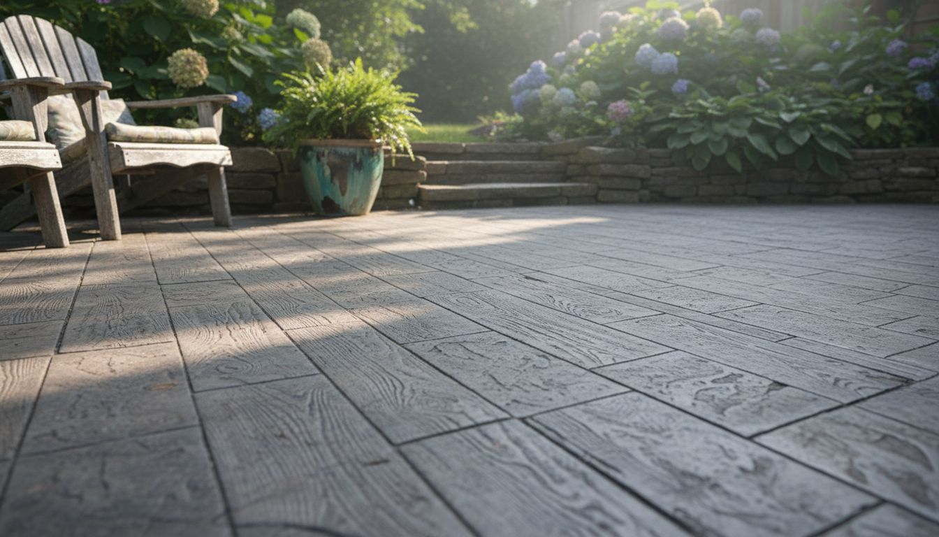 Stamped concrete patio with wood pattern