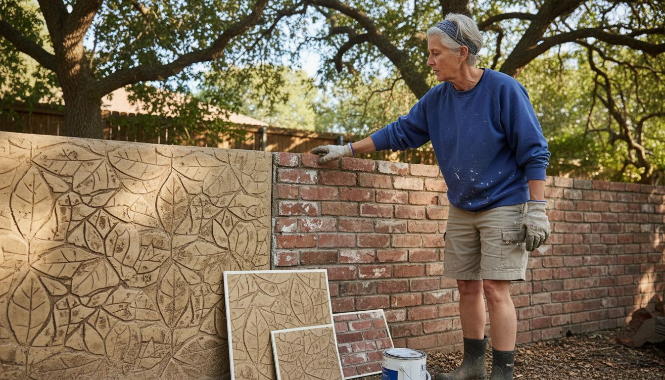 Homeowner comparing concrete wall patterns