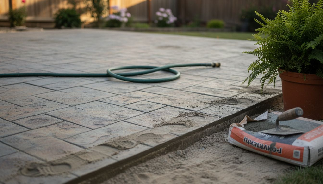 Stamped concrete patio with pattern detail