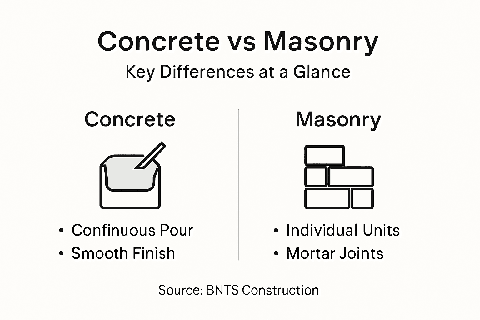 Infographic comparing concrete and masonry basics
