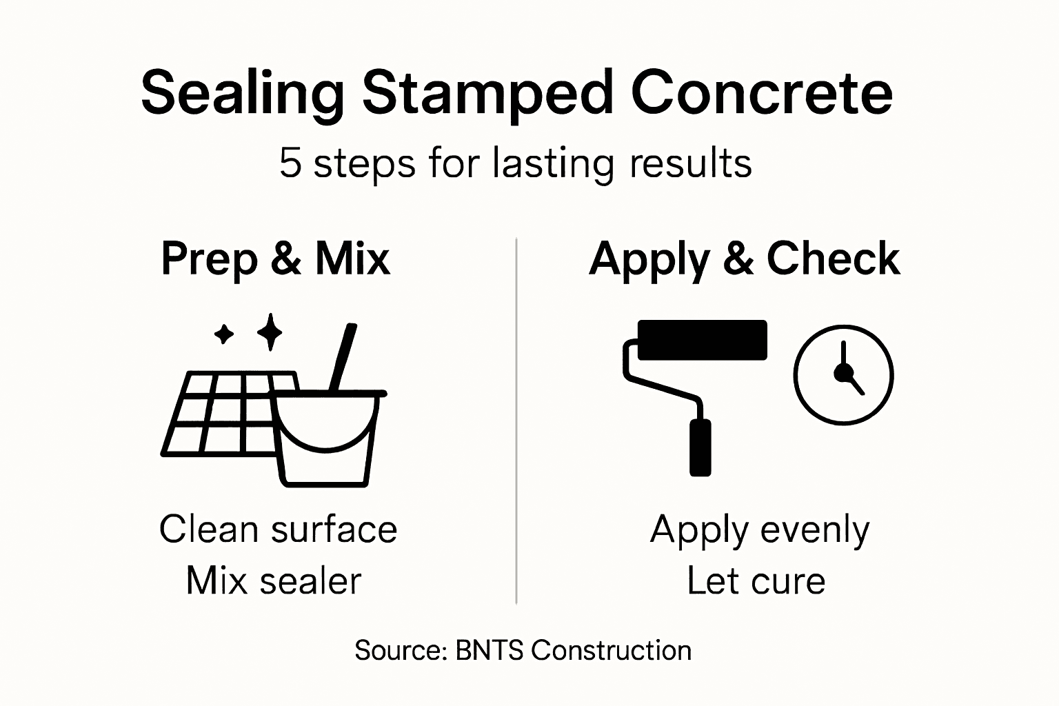Infographic with five steps for sealing stamped concrete