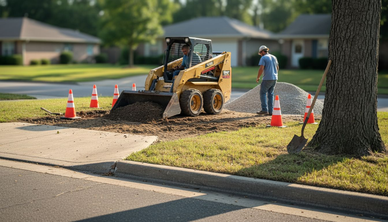 Excavating and preparing concrete driveway base