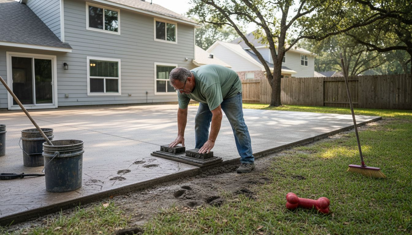 Contractor stamping decorative concrete patio