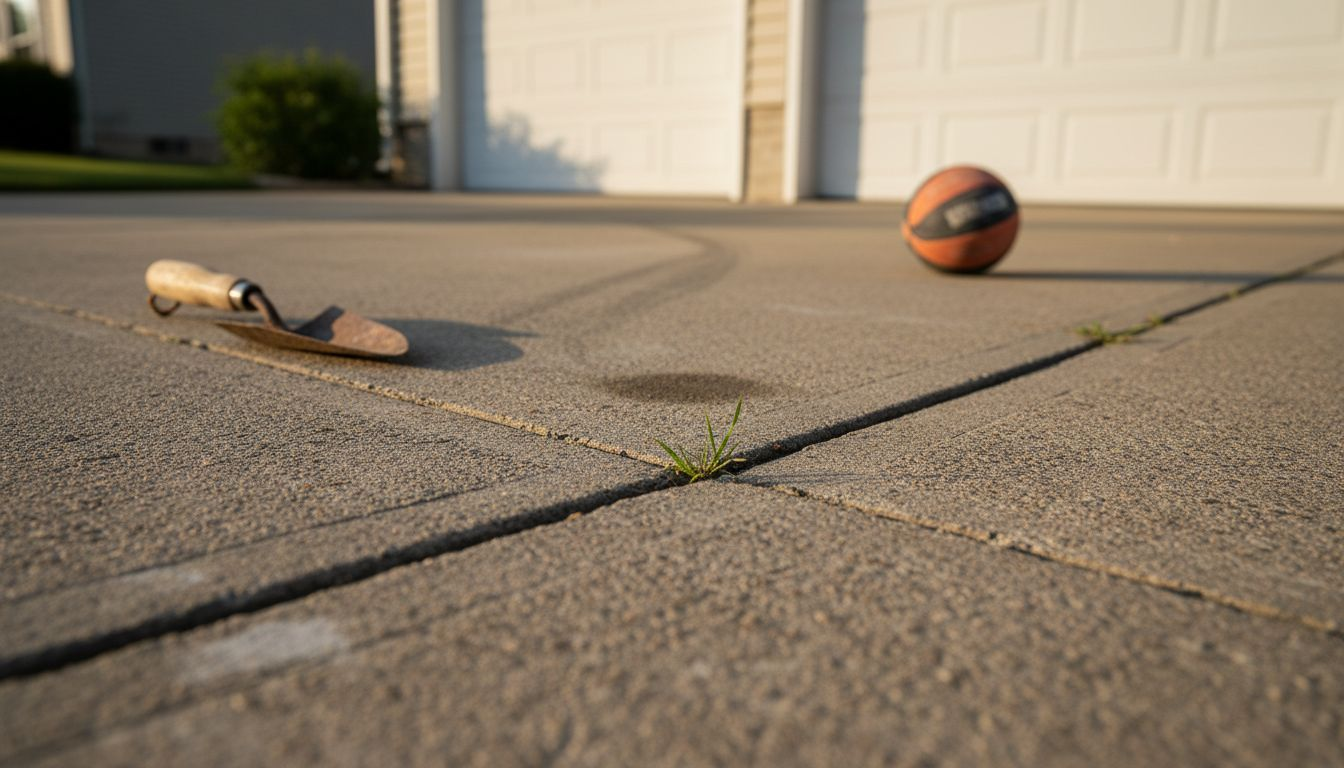 Close-up concrete driveway texture and details