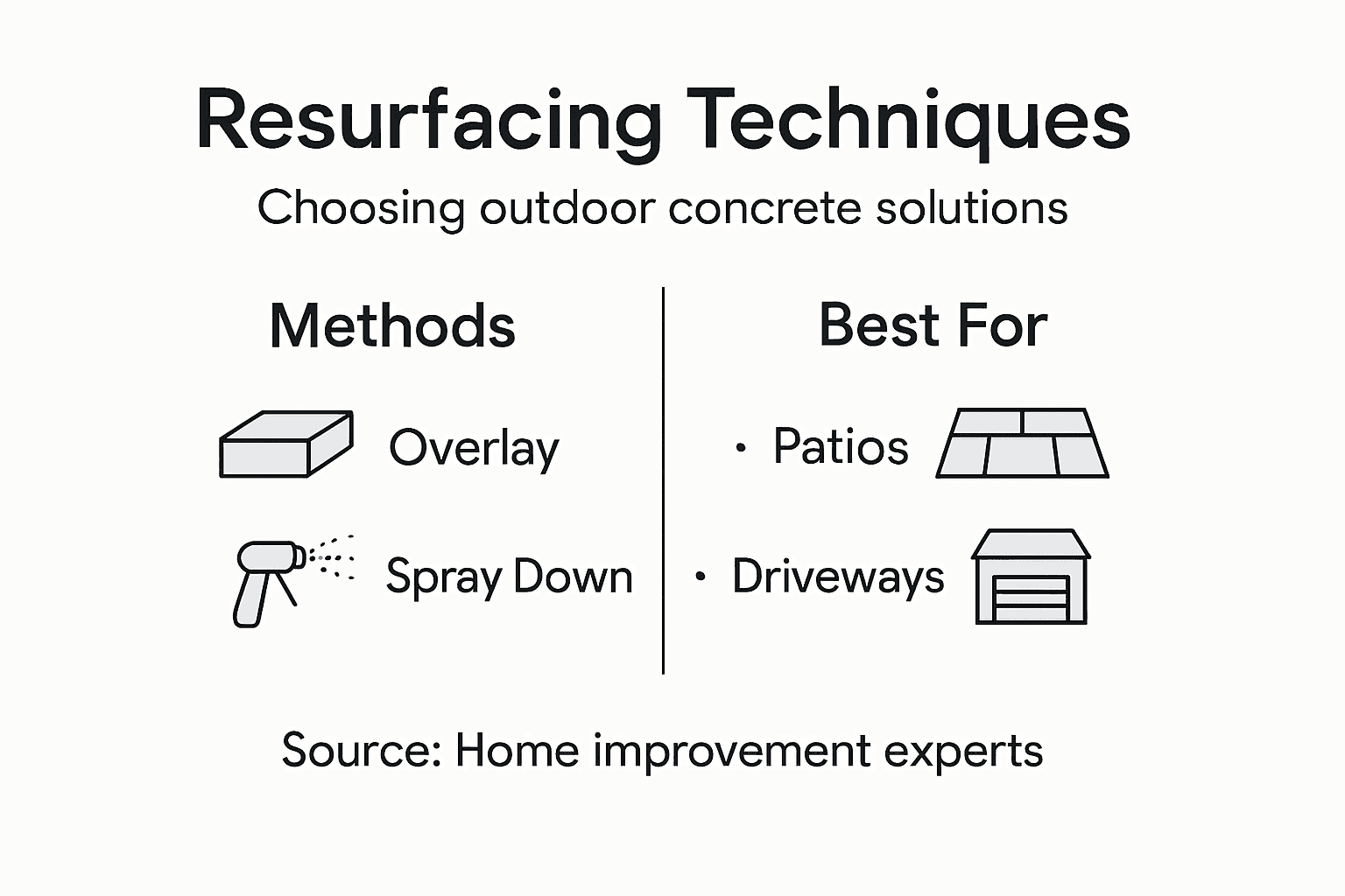 Infographic comparing outdoor concrete resurfacing methods