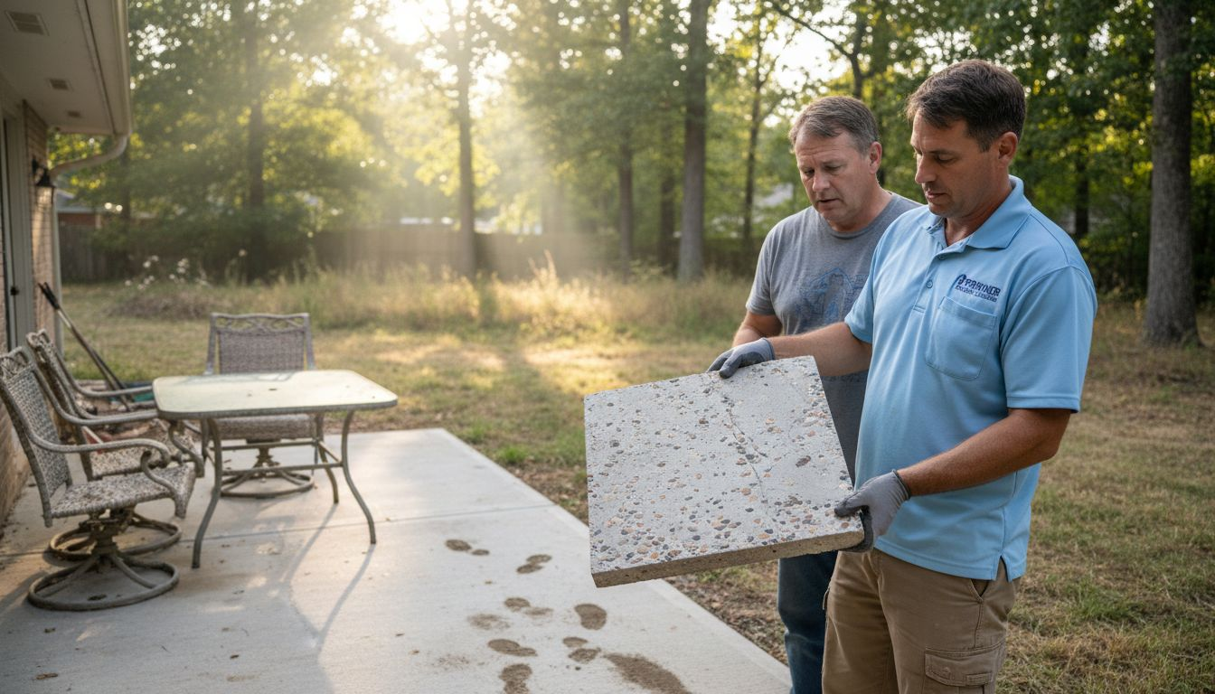 Homeowner inspecting concrete material sample