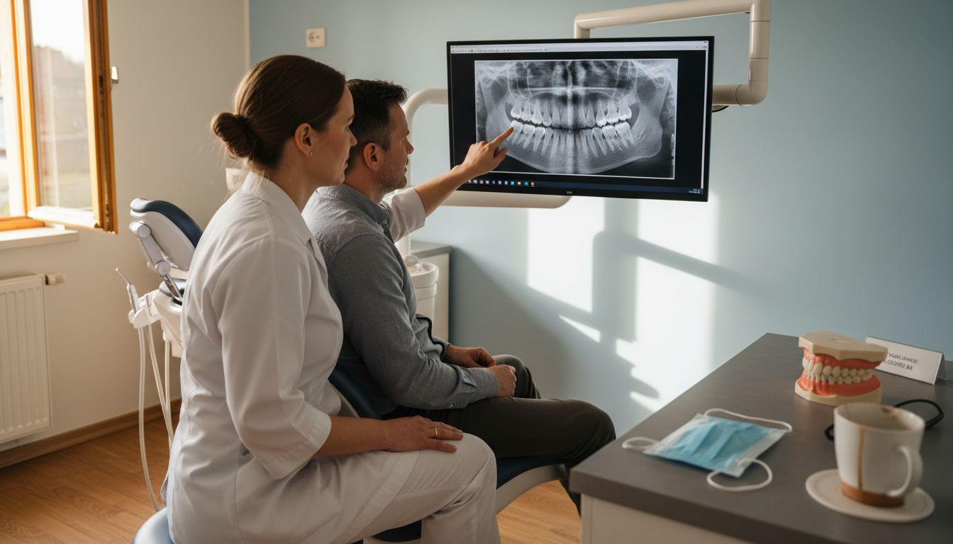 Tandläkaren går igenom olika metoder för tandblekning med patienten