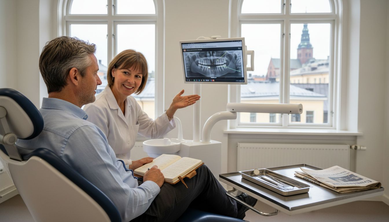 En patient får sina tänder undersökta av tandläkare i Göteborg.