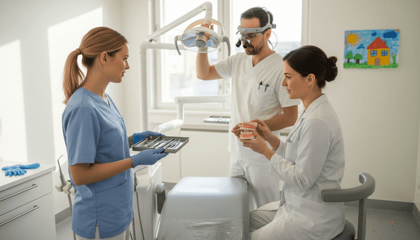 Vårt team jobbar tillsammans på tandvårdskliniken.