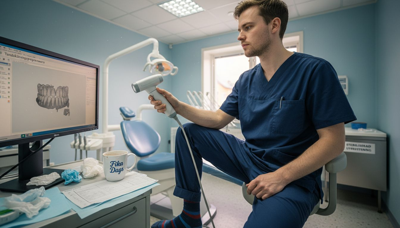 Tandsköterska arbetar med en intraoral scanner
