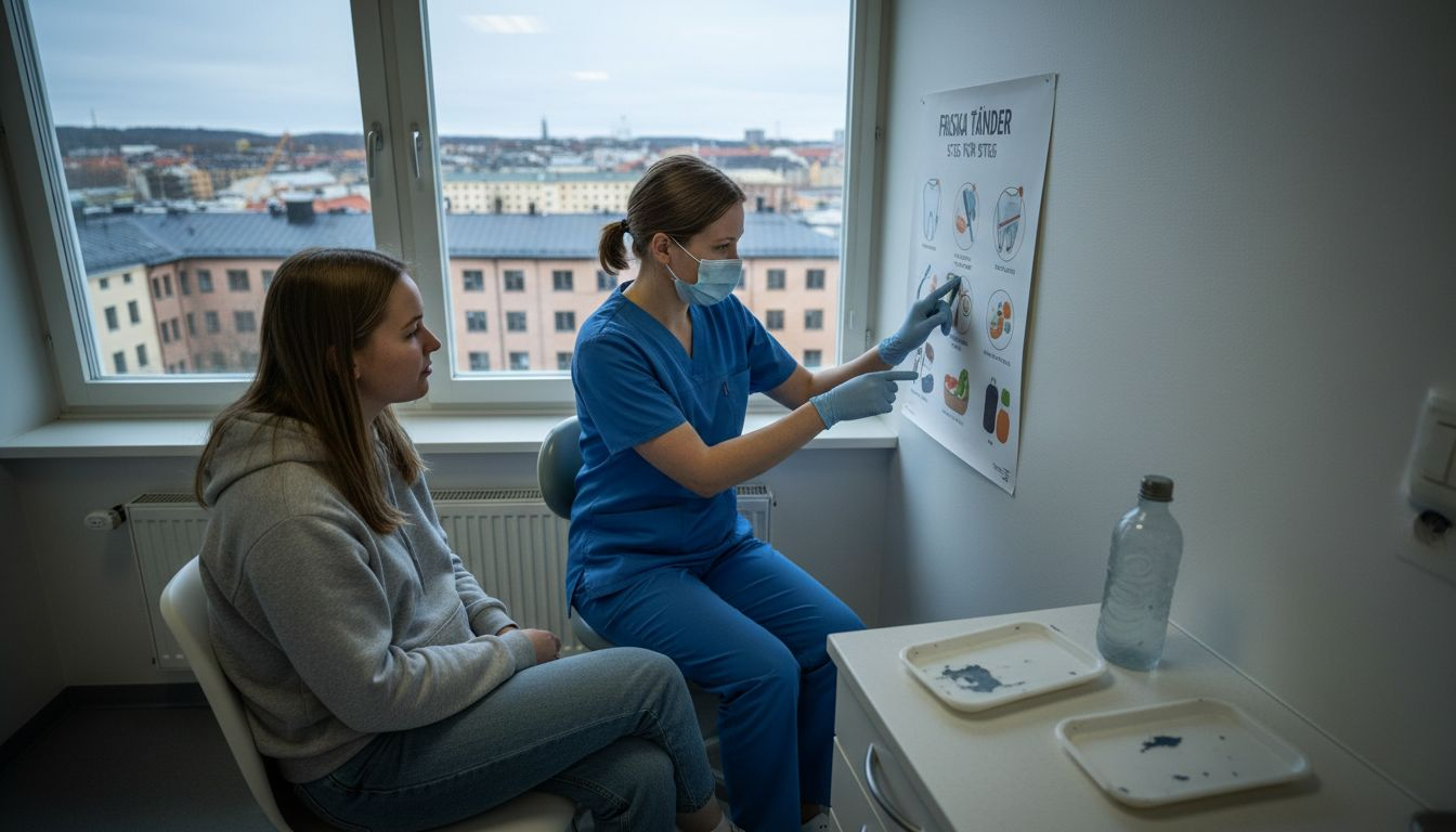 Patienten erbjuds rådgivande samtal med tandläkare för stöd och vägledning.