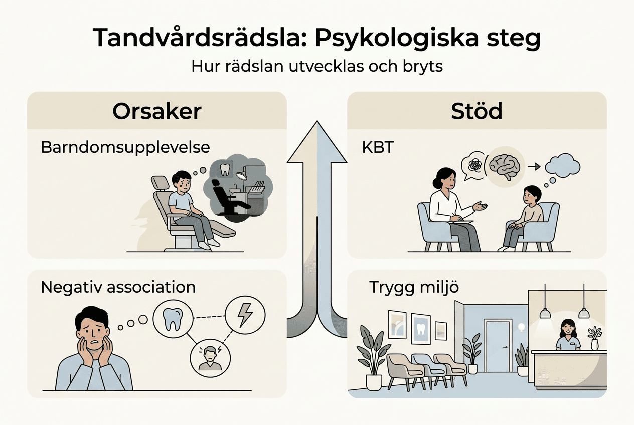 Illustration som visar de psykologiska stegen och vilket stöd som finns längs vägen