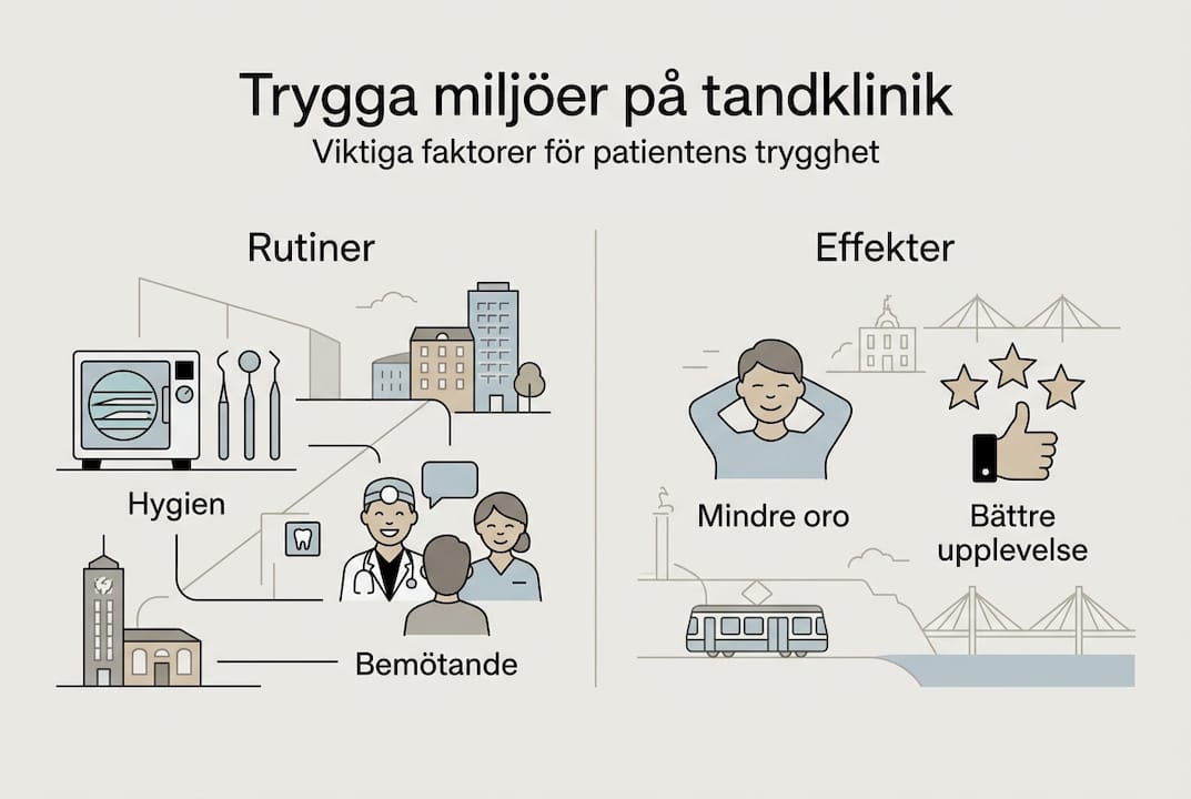 Illustration: Viktiga faktorer för en trygg och pålitlig tandvårdsklinik