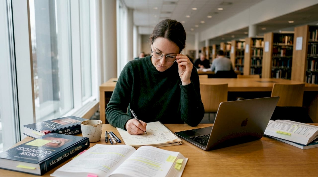 Tandspecialist fördjupar sig i studier på biblioteket