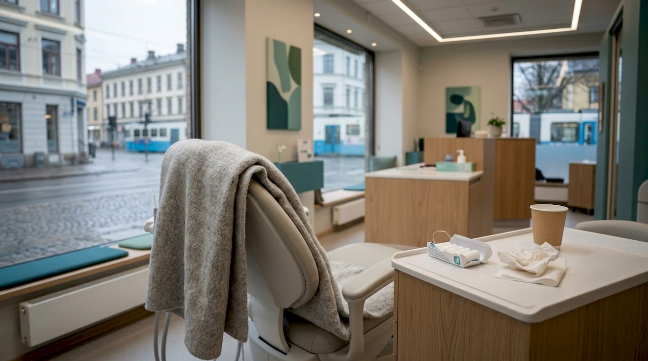 Efter tandrengöringen sköljer patienten munnen noggrant.