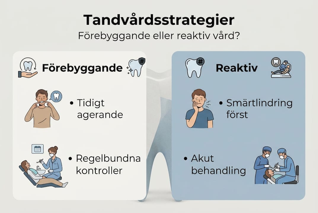 Infografik som visar skillnaderna mellan förebyggande och åtgärdande tandvård