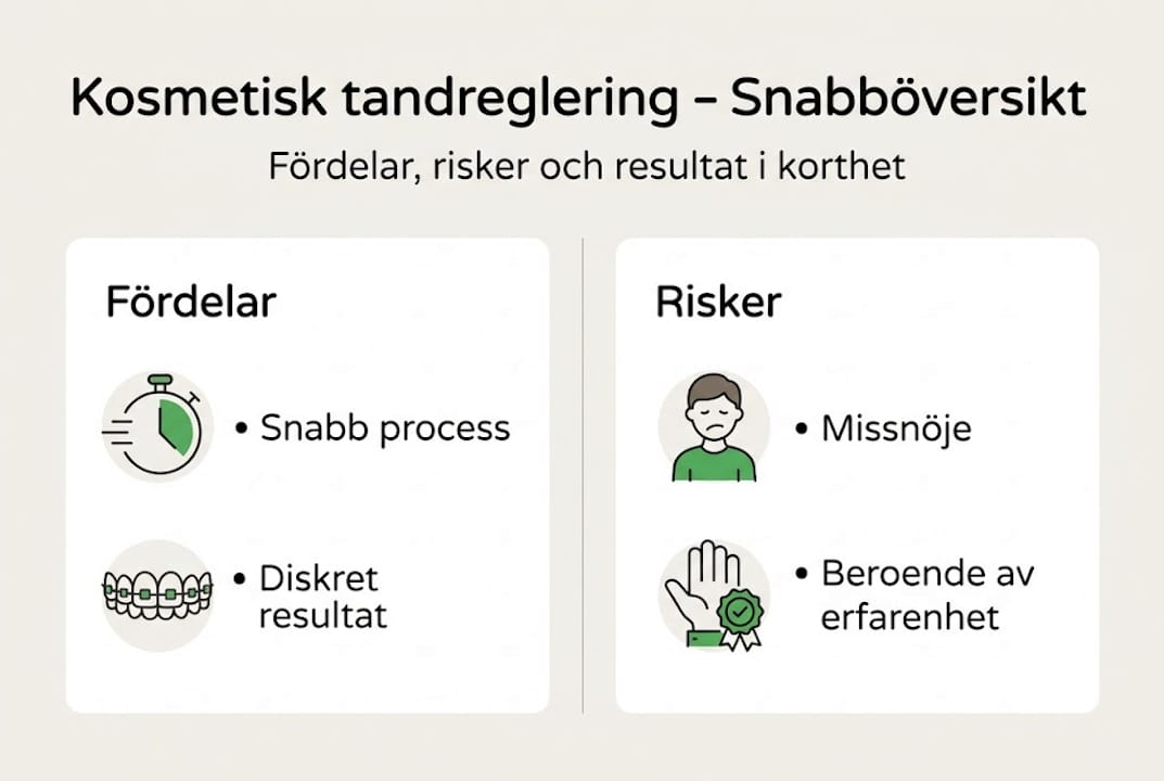 Illustration som visar för- och nackdelar med estetisk tandreglering