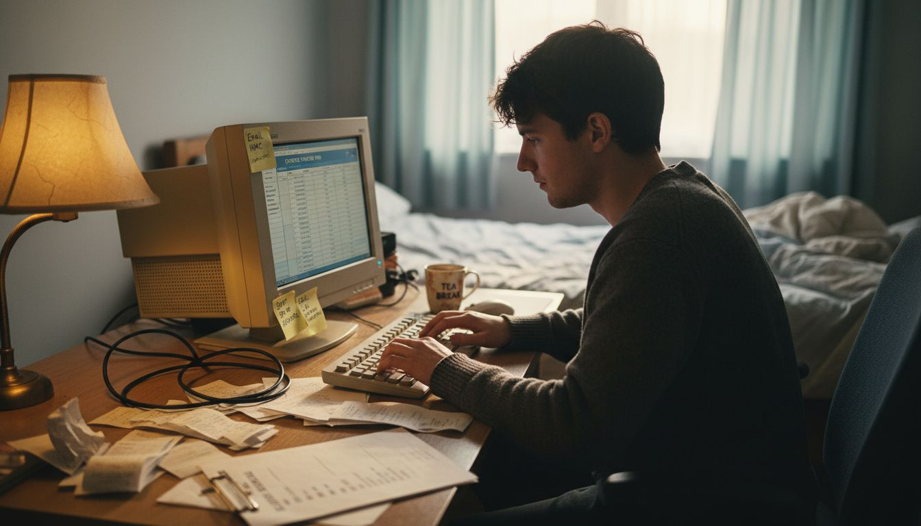 Freelancer organizing receipts and expenses on computer