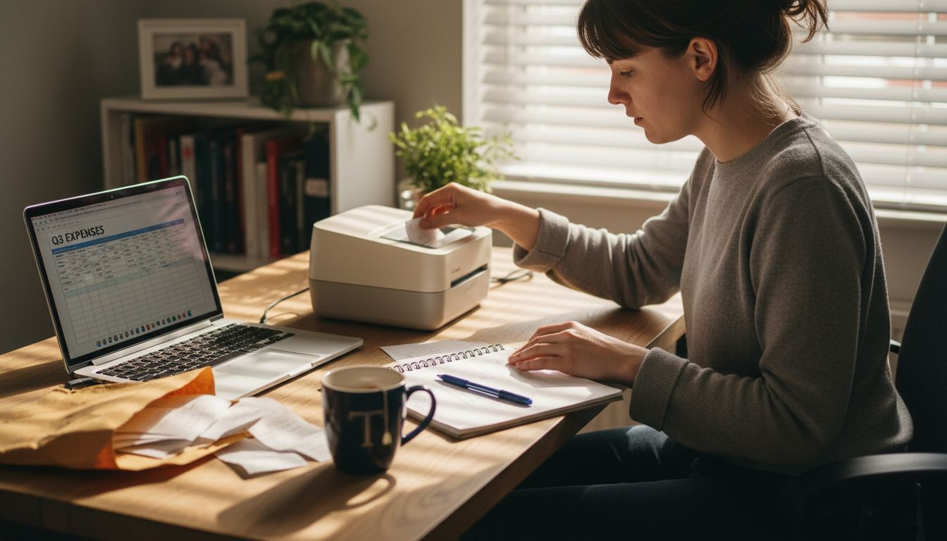 Trader digitizing receipts in home office