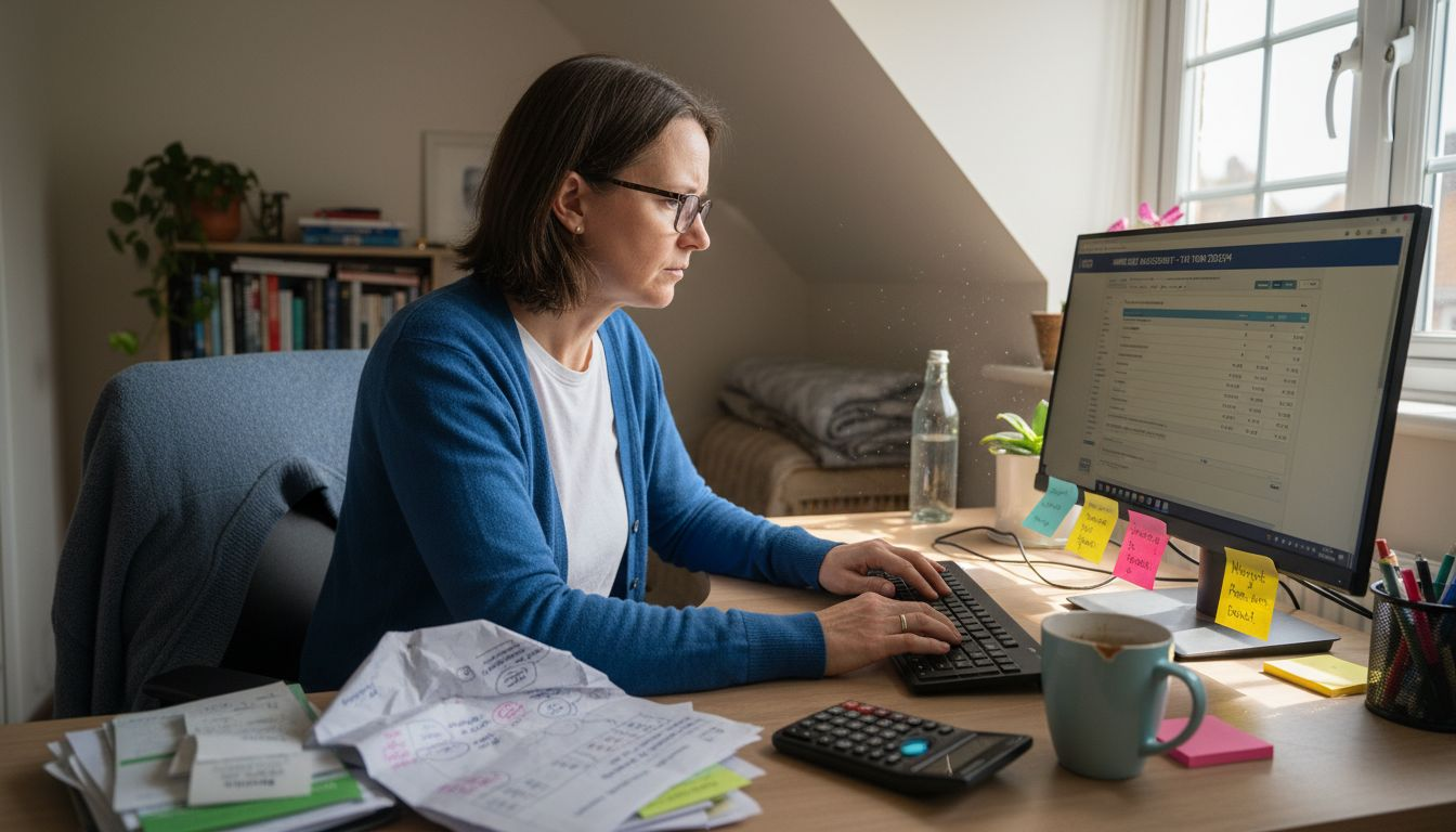 Woman using UK tax software for calculations