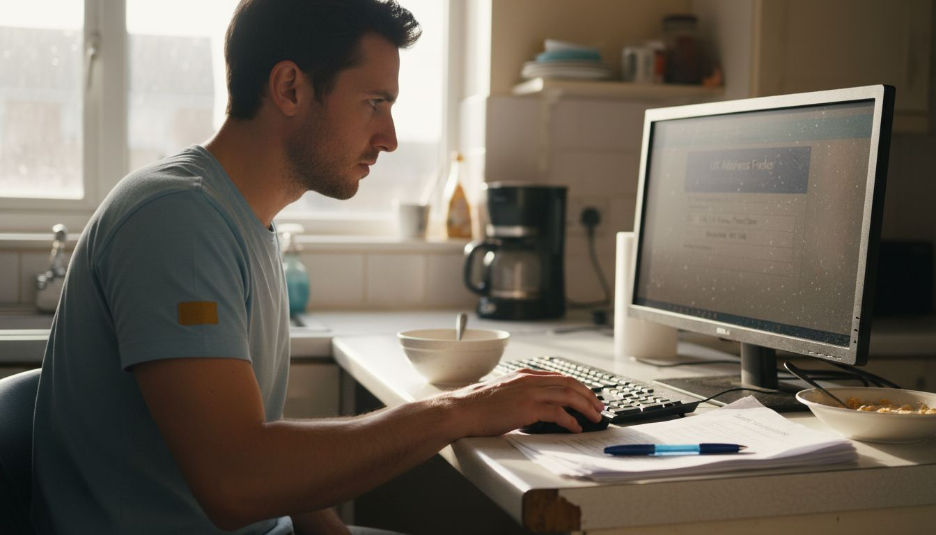 Man entering UK address details online