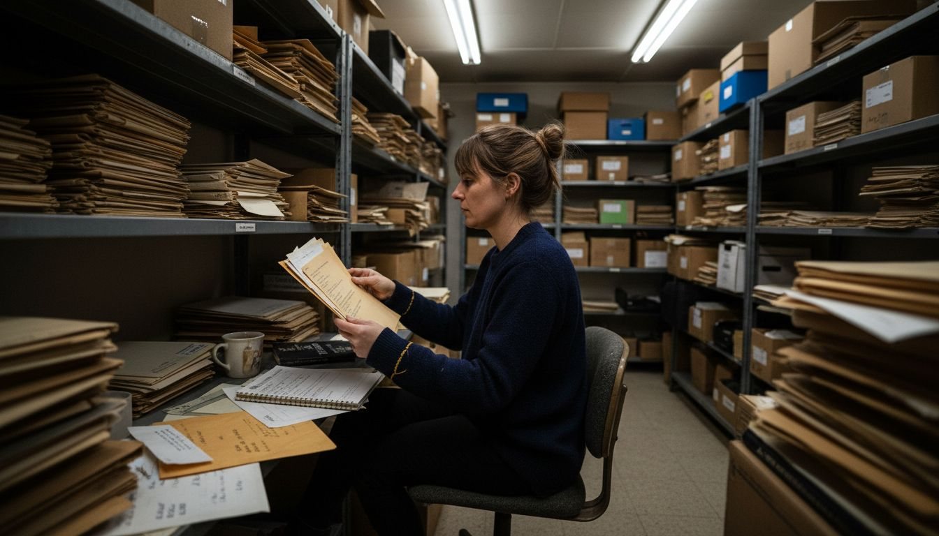 Tracing agent sorting files in records room