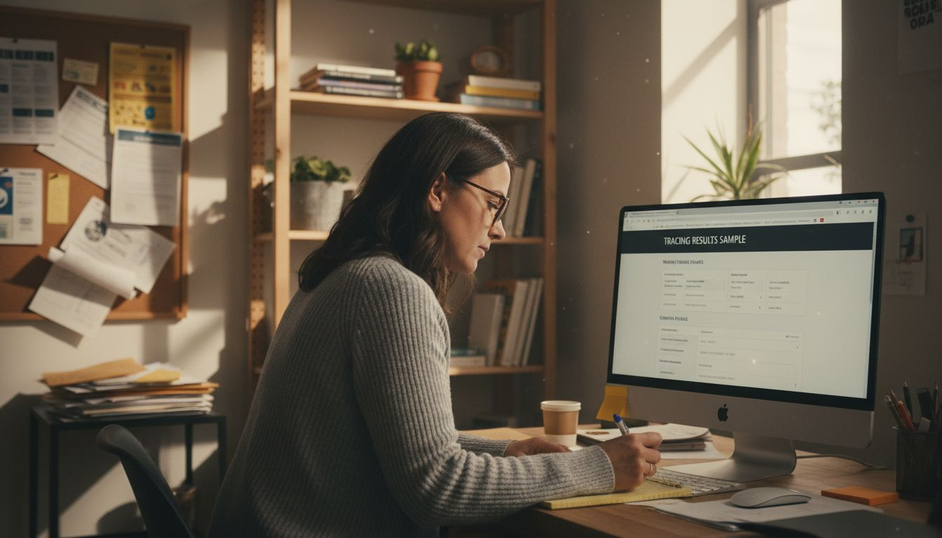 Woman comparing UK tracing services online