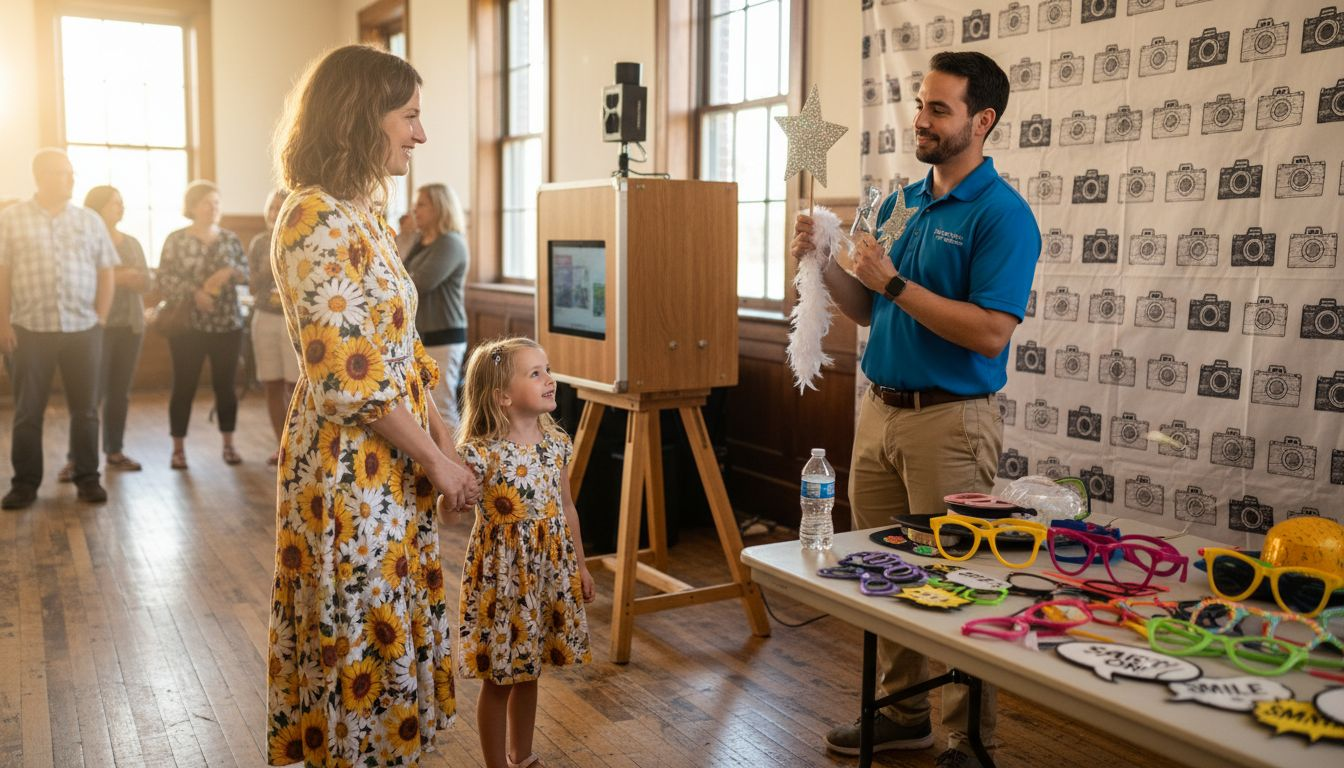 Guests interact with technician at booth