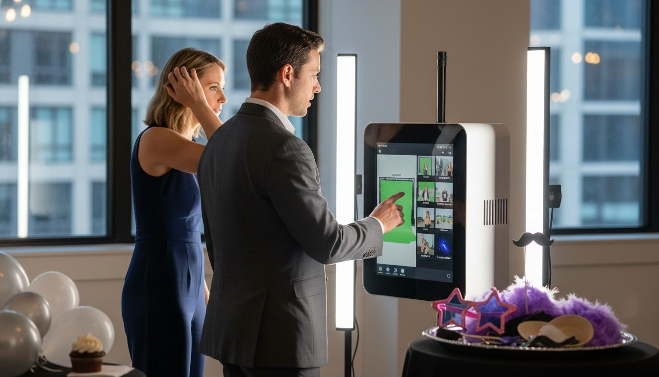 Guests using AI-powered event photo booth