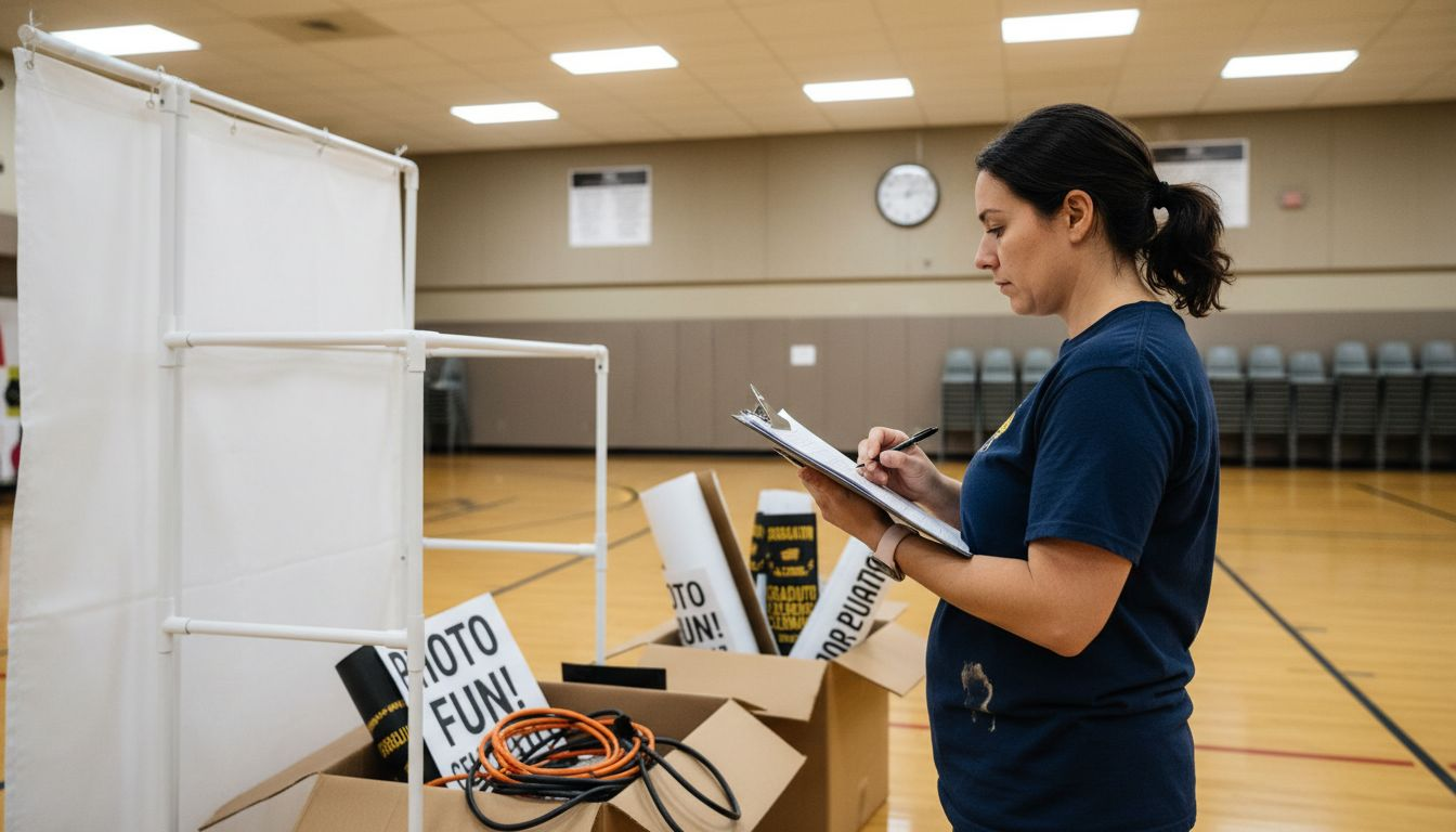 Coordinator planning photo booth event logistics