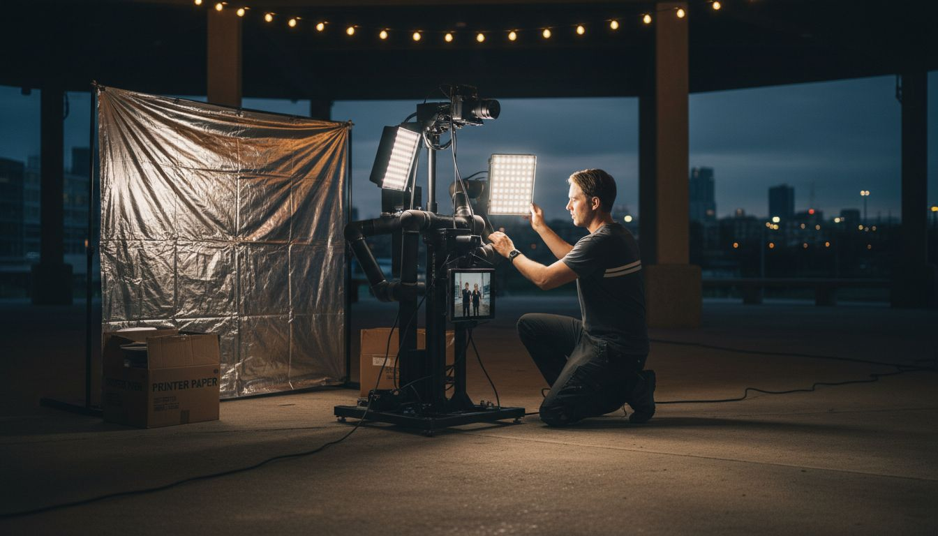 Technician adjusting photo booth lighting setup