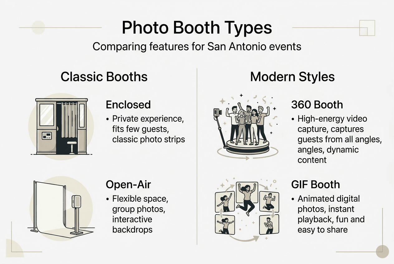 Infographic comparing photo booth styles and features