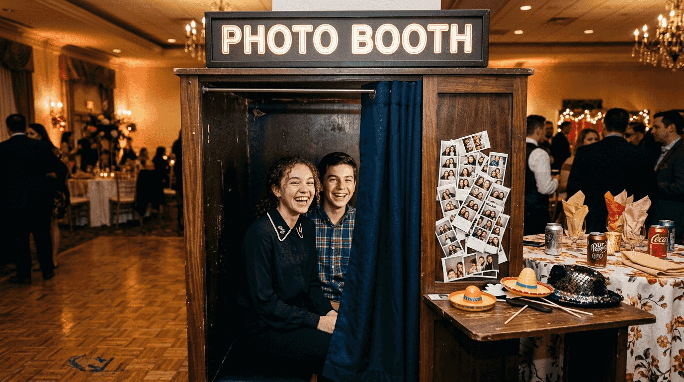 Teenagers posing in classic enclosed photo booth