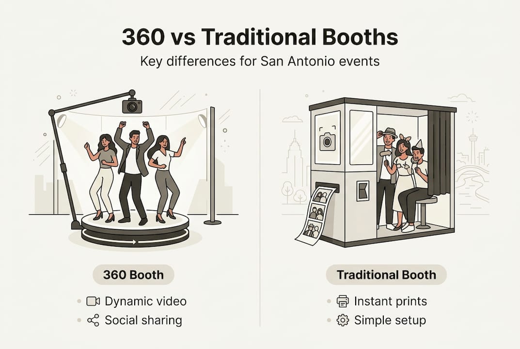 Infographic comparing 360 and traditional photo booths
