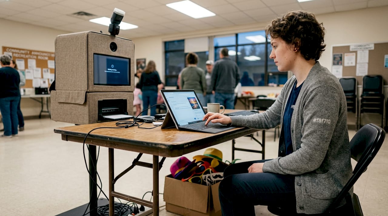 Technician generating AI photo booth backgrounds