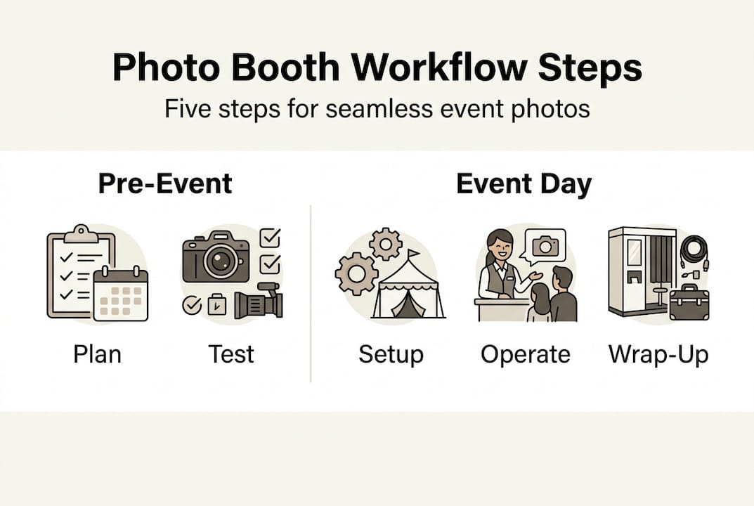 Infographic showing five-step photo booth process