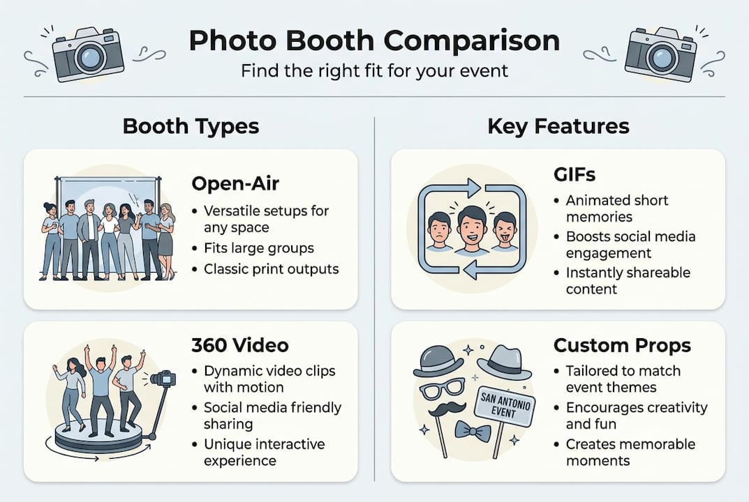 Infographic comparing photo booth styles and features