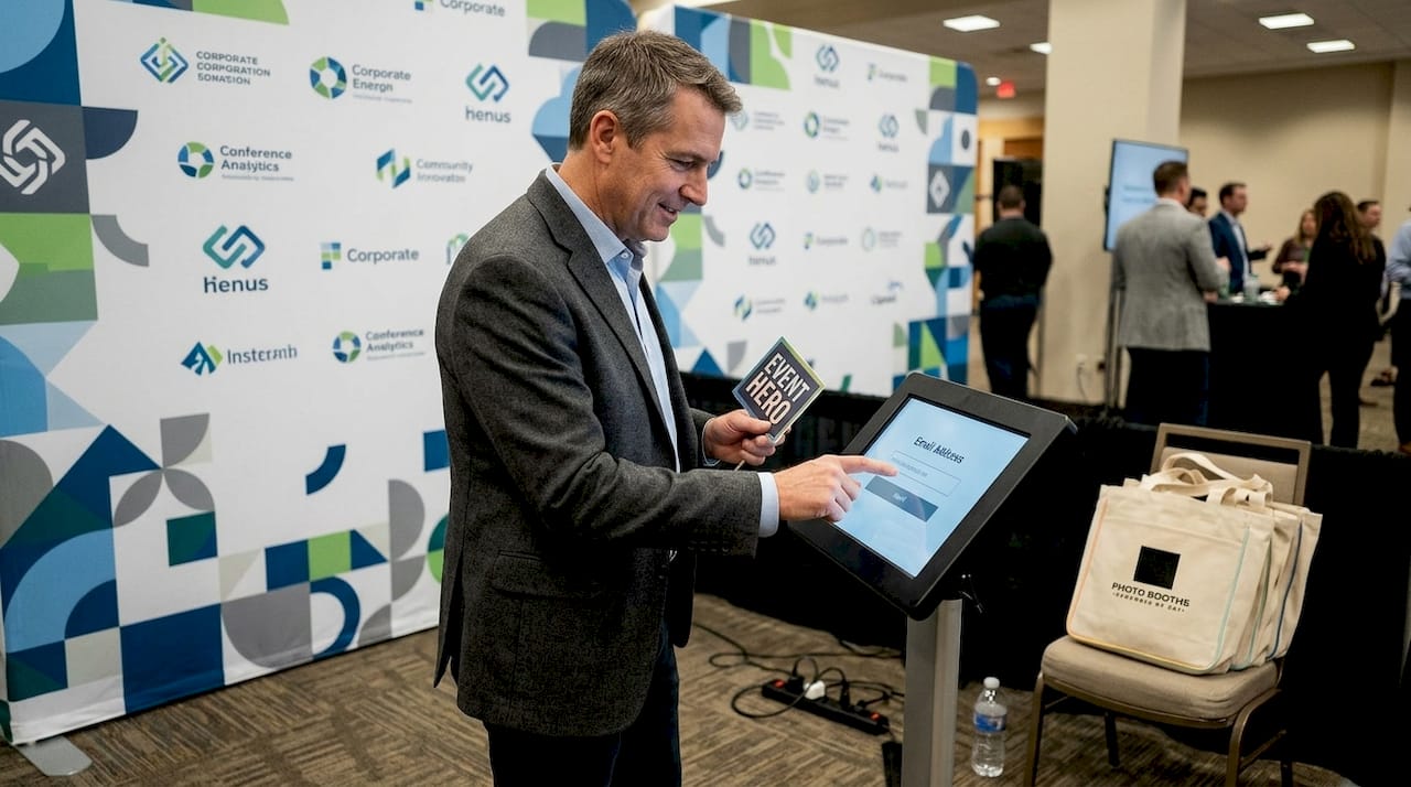 Corporate photo booth with event branding