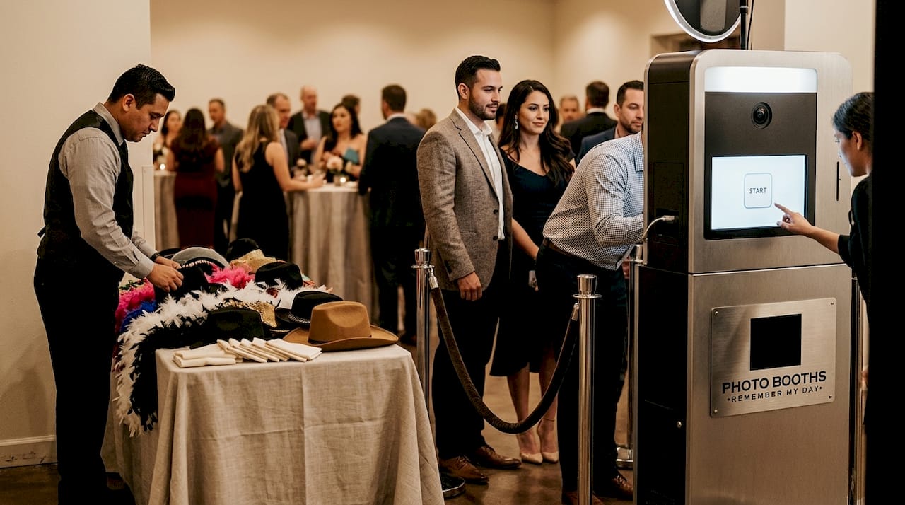 Guests lining up at indoor photo booth