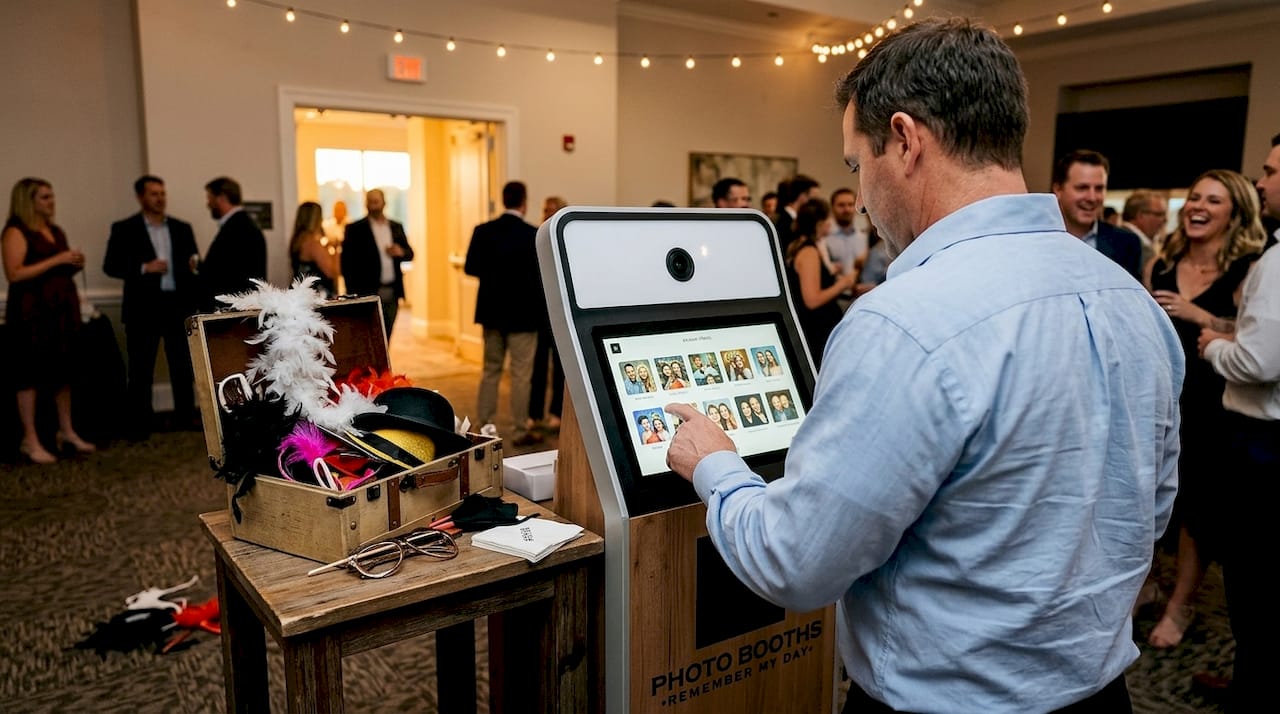 Man selects AI effects at photo booth