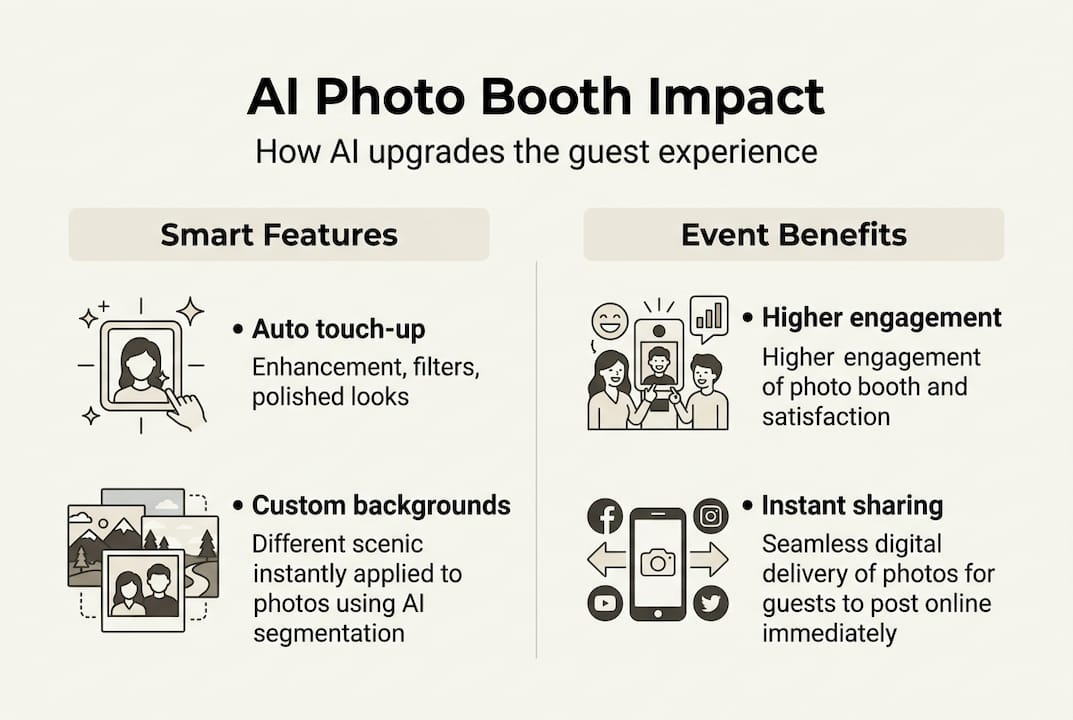 Infographic AI photo booth features and benefits